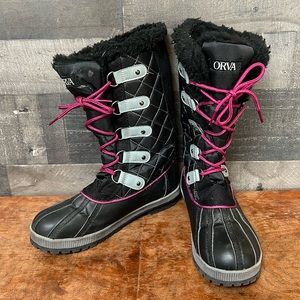 Black and Pink Orva Winter Boots
